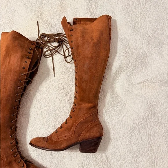 Jeffrey Campbell Sz 9 Free People Brown Tall Lace Up Boots - Picture 5 of 16